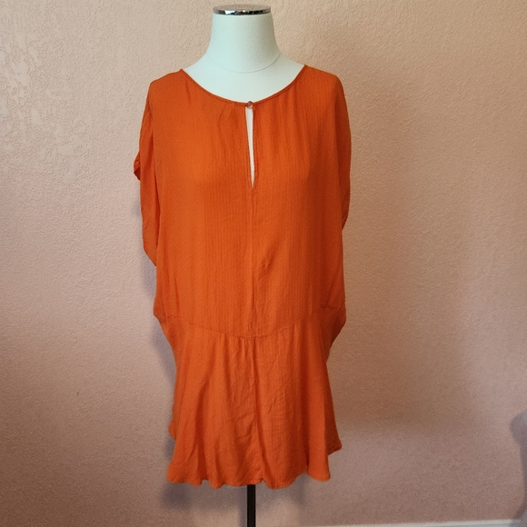 Ava & Viv Bright Orange Lightweight Flowy Dolman Peplum Top Blouse - Picture 3 of 6